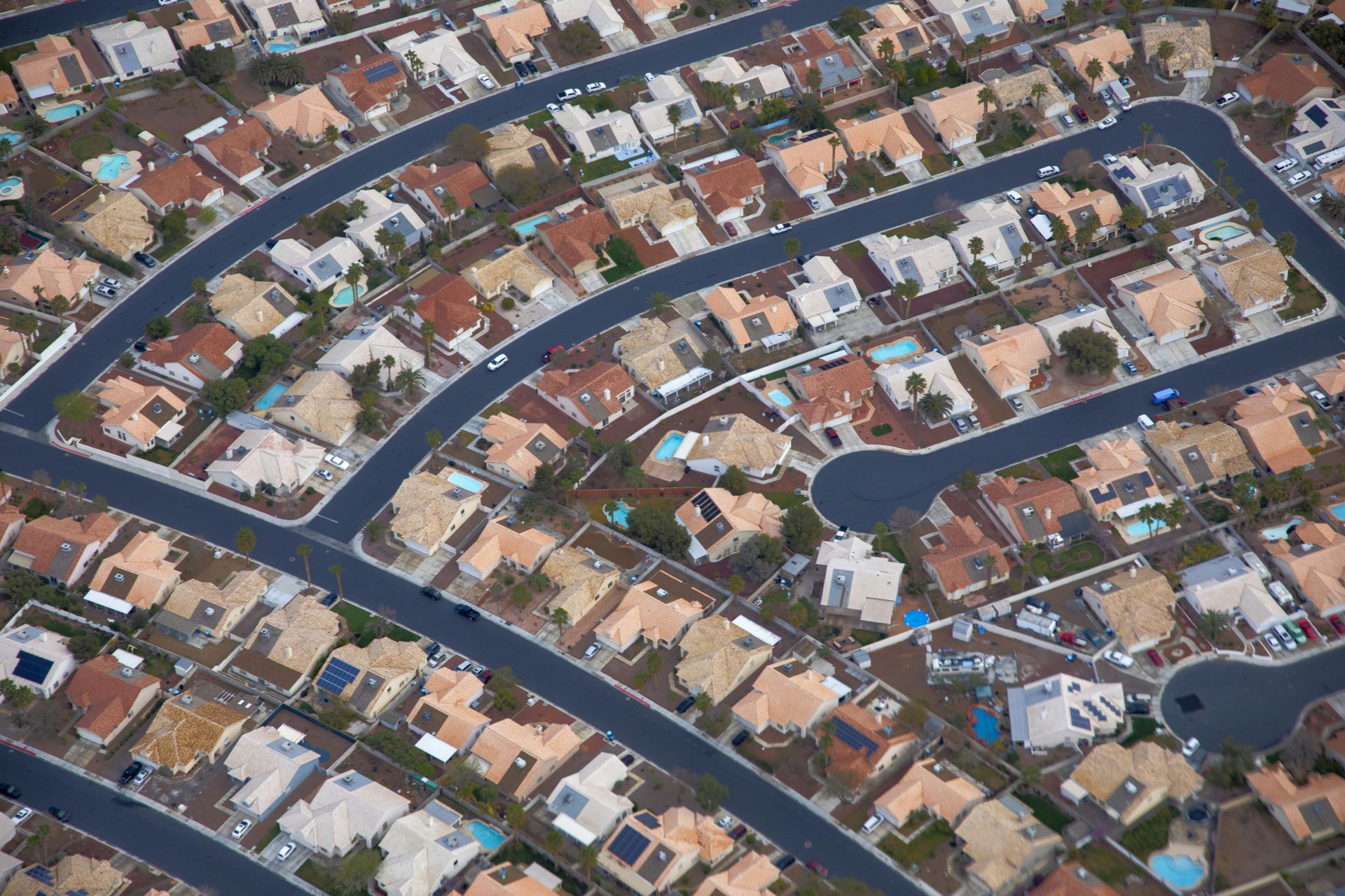 Aerial view of Las Vegas residential streets and houses